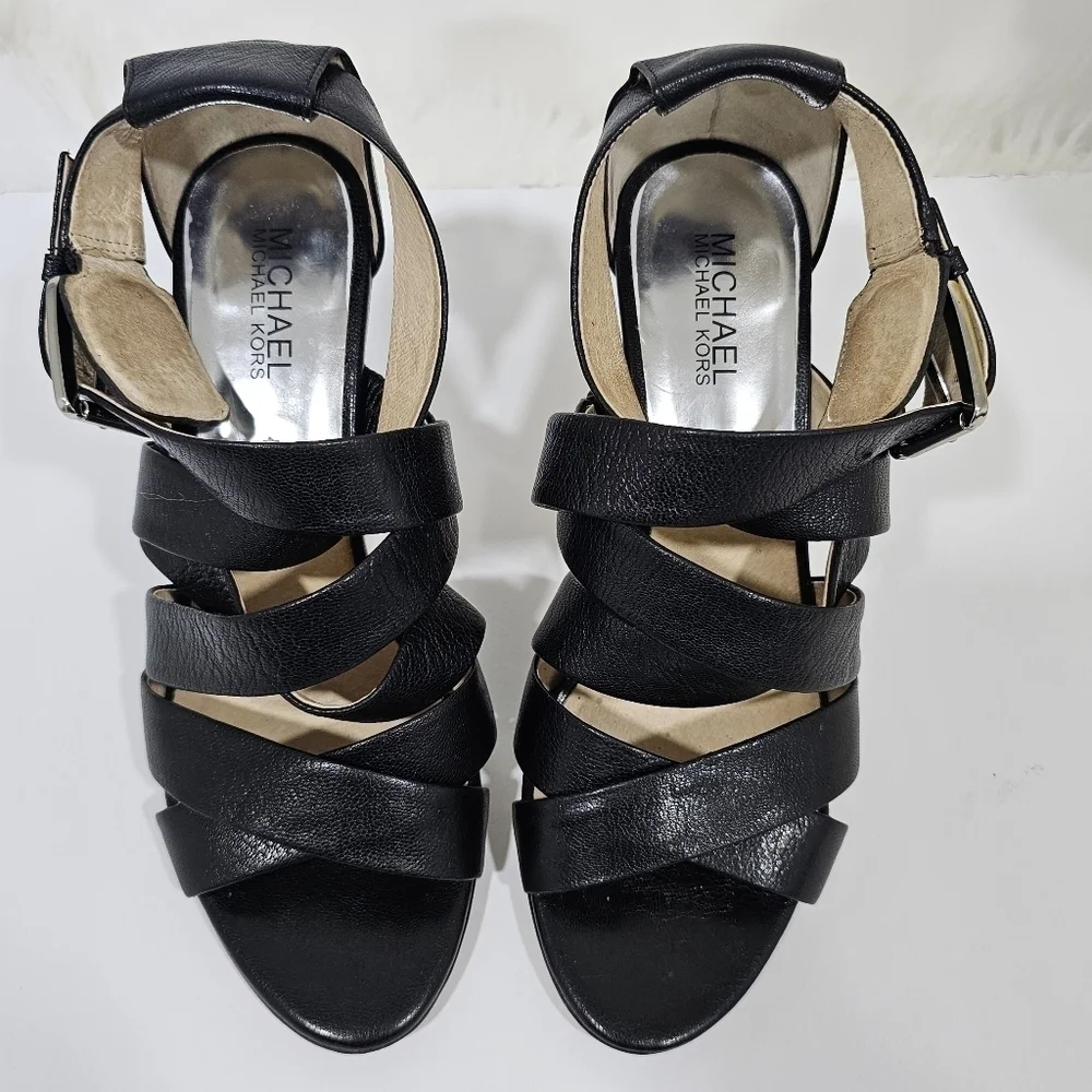 Michael Kors heels black leather size 8M Strappy sandals - Picture 13 of 13